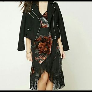 NWT F21 velvet floral wrap fringe dress